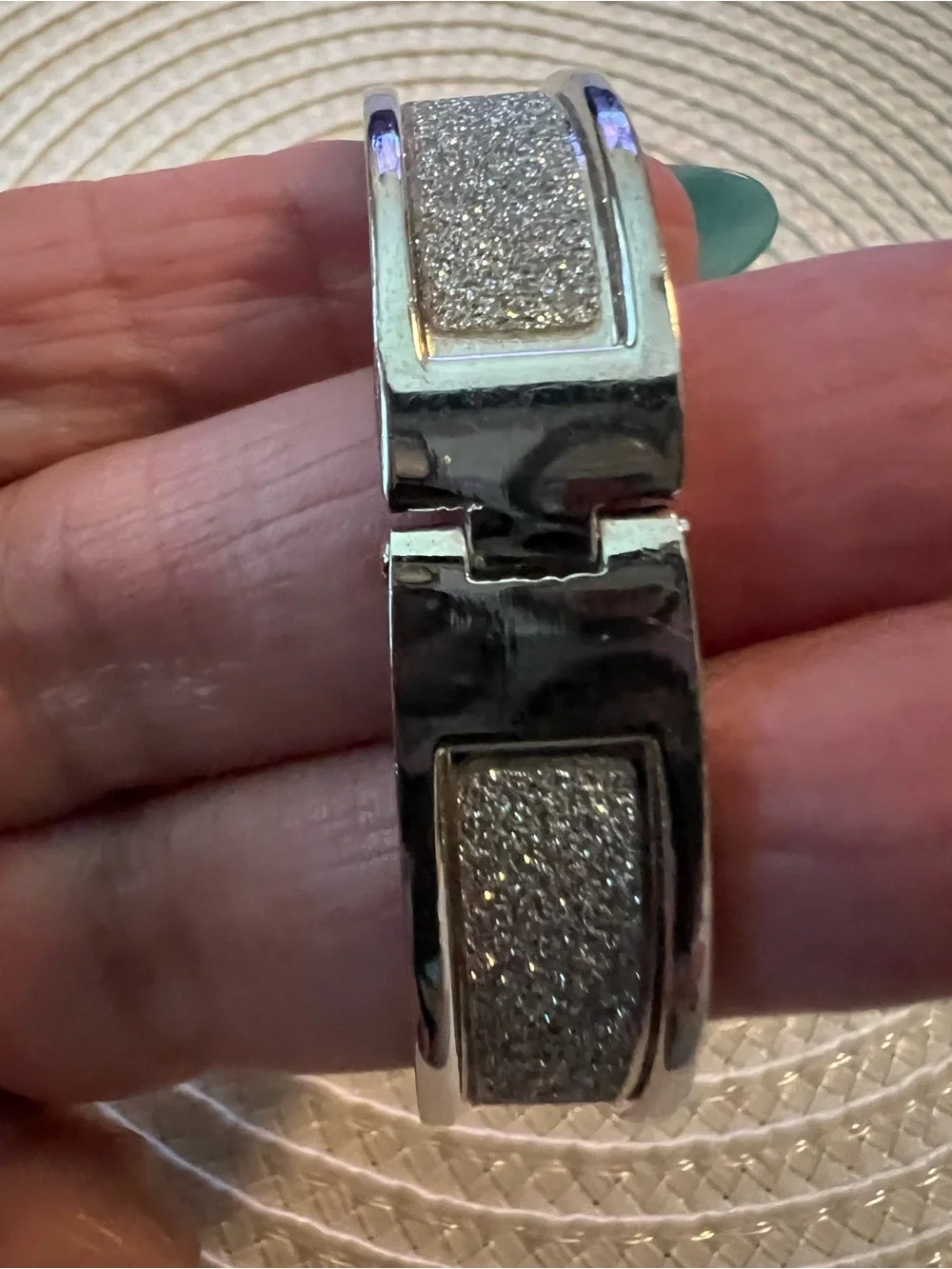 Vintage Silver Sparkly H-shaped Metal Designer Bracelet